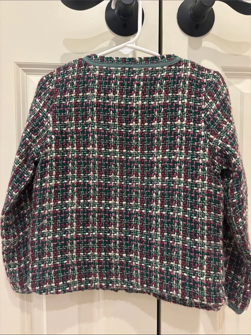 Mayoral Girls Multicolor Tweed Zip-Front Jacket with Teal Trim